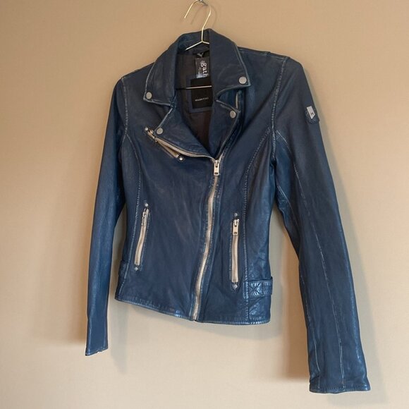 SOLD Mauritius Lamb Leather Moto Jacket Denim Blue - Picture 3 of 16